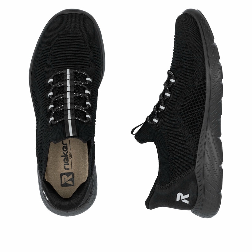 Baskets basses Rieker noires femme M5066-00 avec option easy in facile. Chaussure vue de dessus, couchée.