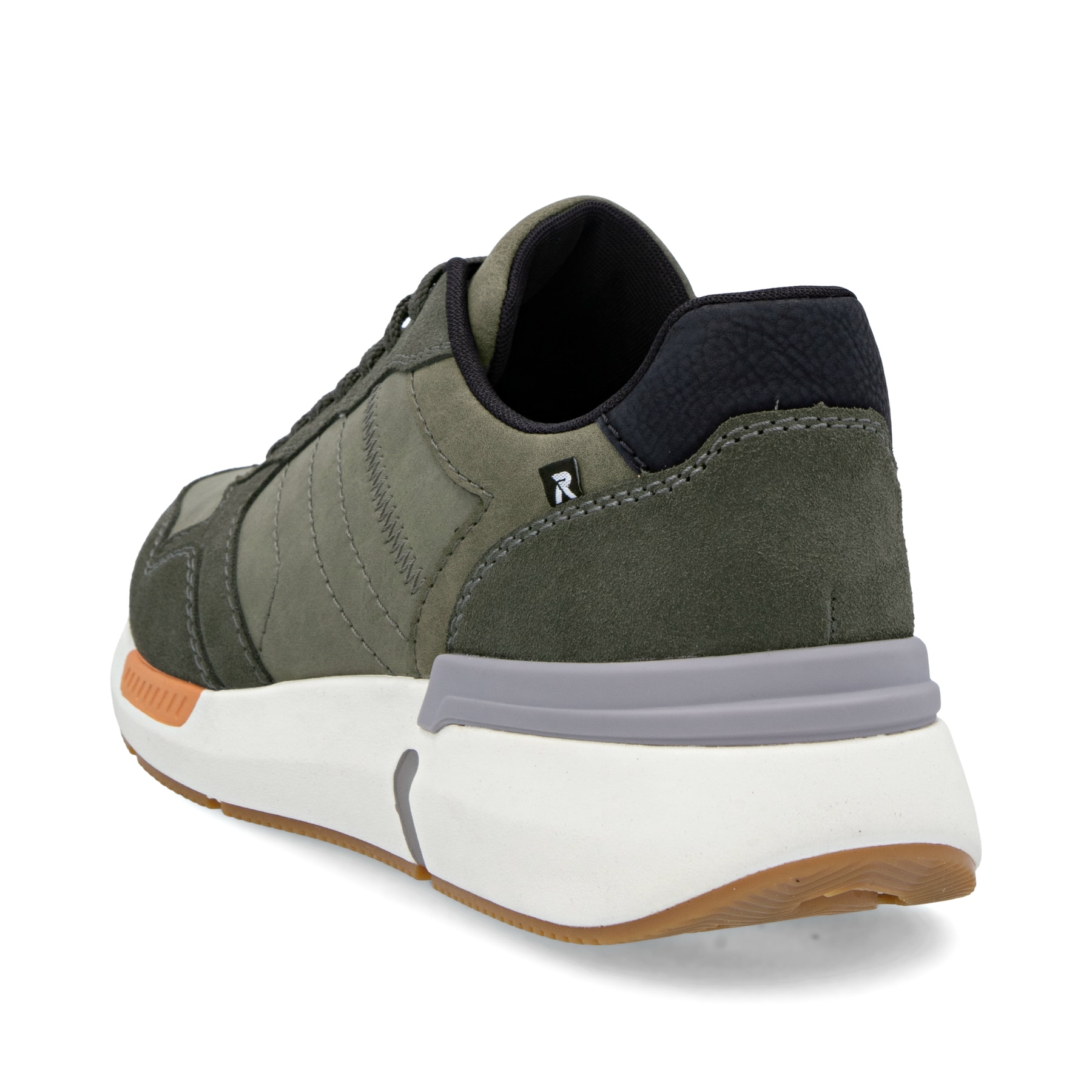 Grüne Rieker Herren Sneaker Low U1401-54 mit Schnürung sowie ultraleichter Sohle. Schuh von hinten.