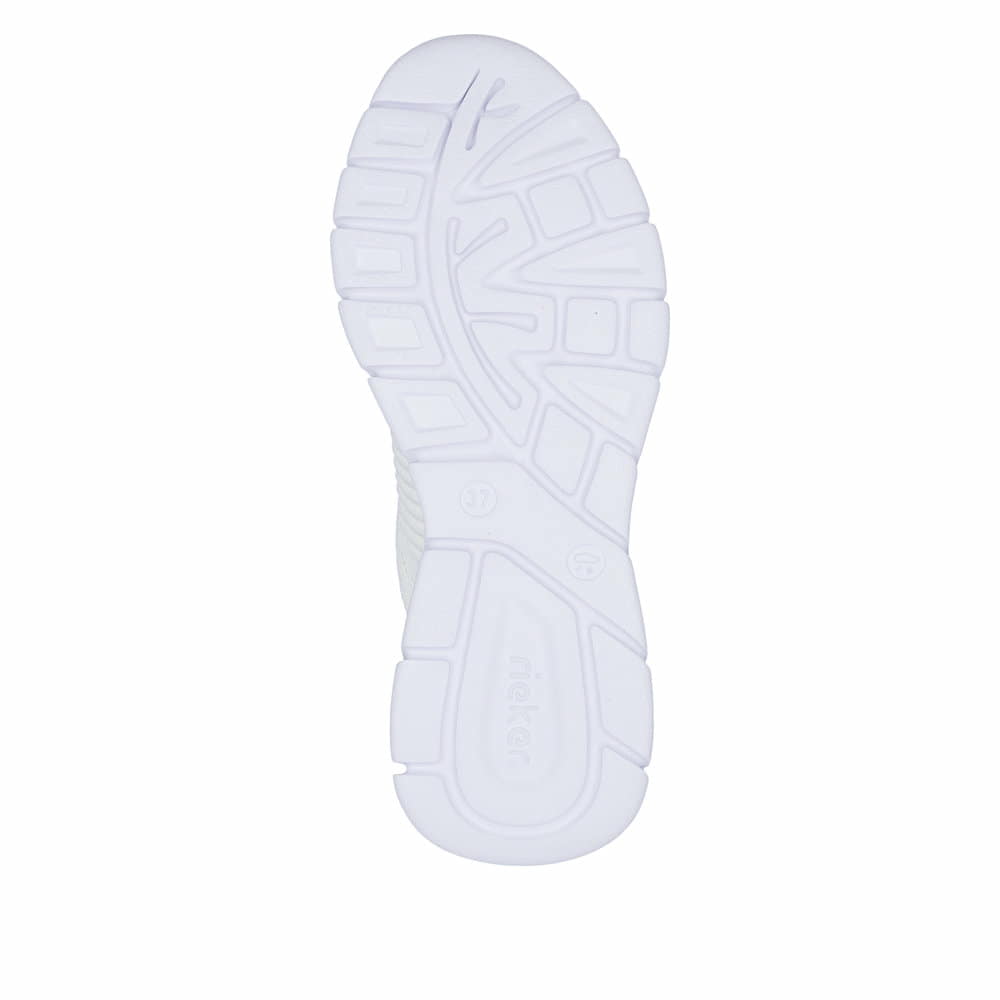 Weiße vegane Rieker Damen Sneaker Low 54022-81 mit einer Schnürung. Schuh Laufsohle.
