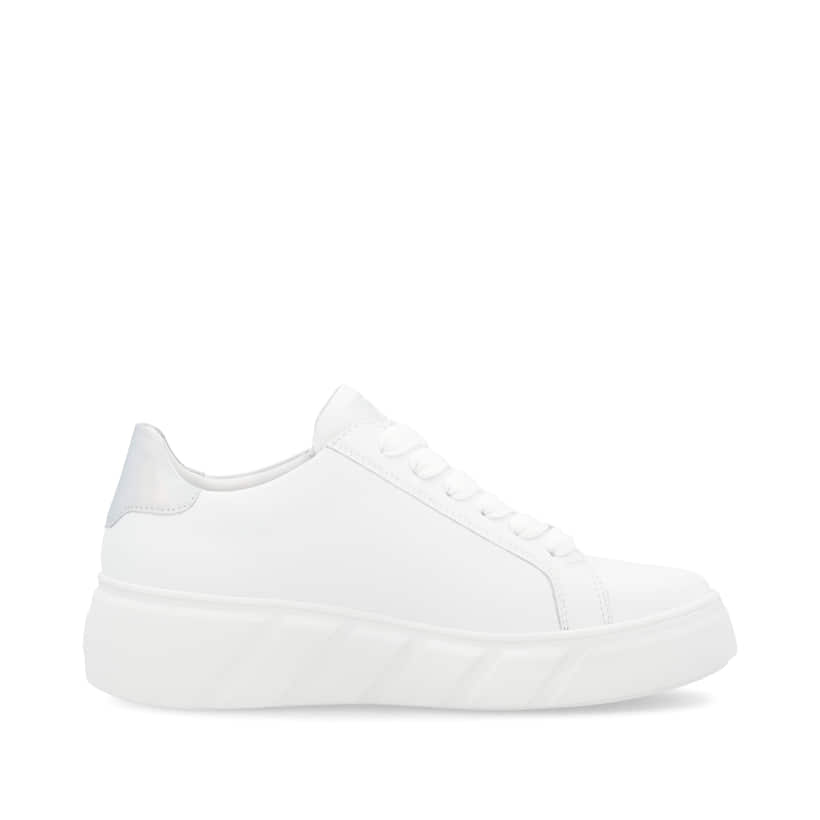 Weiße Rieker Damen Sneaker Low W2605-80 mit einem Reißverschluss. Schuh Innenseite.