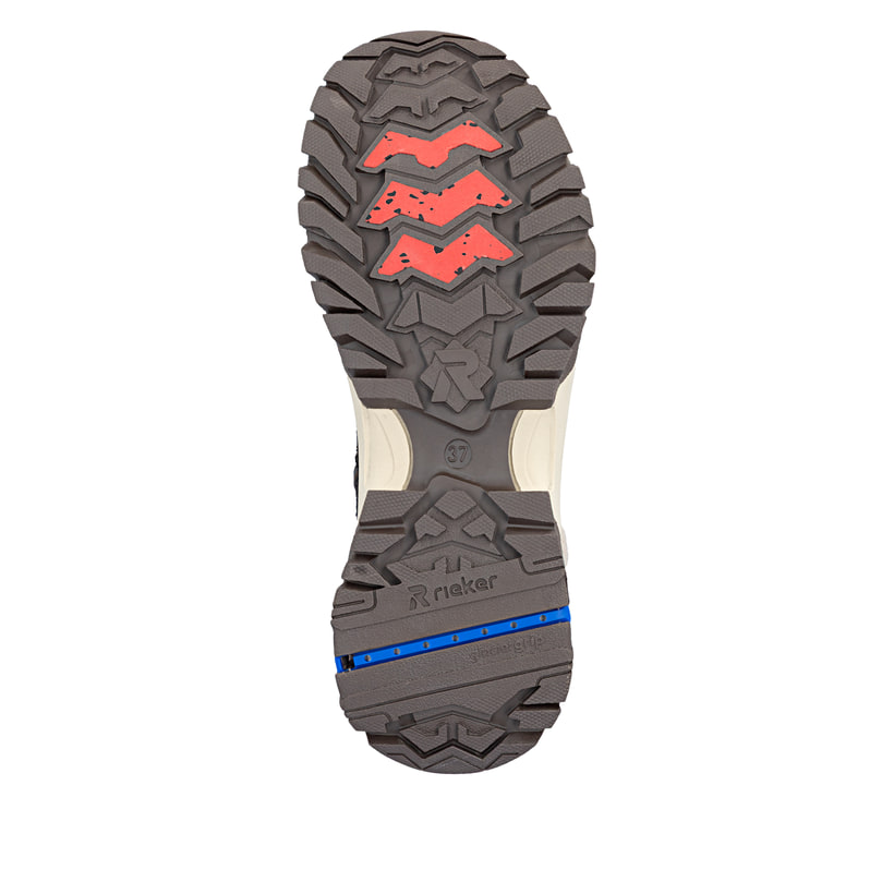 Dunkelbraun-beige Rieker Damen Schnürstiefel Z3901-25 mit dem Glacier Grip. Schuh Laufsohle.