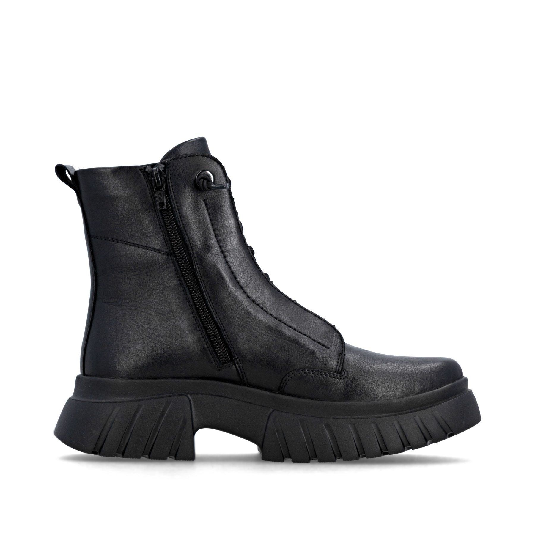 Schwarze Rieker Damen Biker Boots W1879-00 aus Glattleder mit Reißverschluss. Schuh Innenseite.