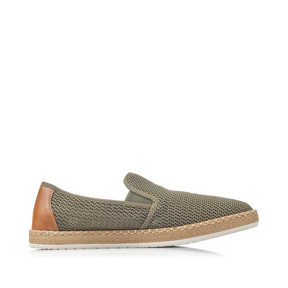 Mocassins Rieker verts pour homme B5276-54 avec bande élastique. Côté intérieur de la chaussure.
