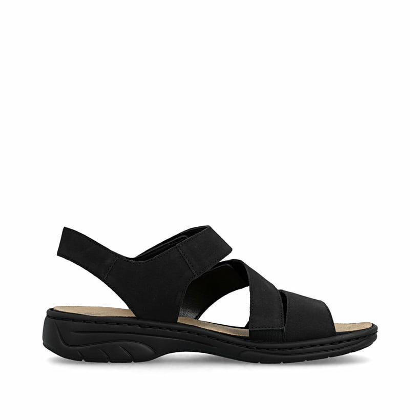 Schwarze Rieker Damen Riemchensandalen 64573-00 mit einem Klettverschluss. Schuh Innenseite.