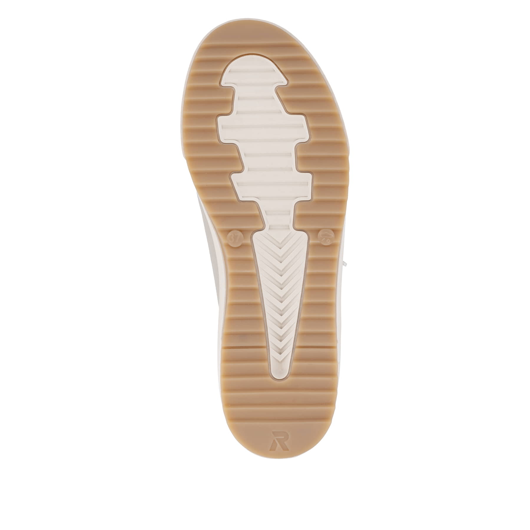 Cremefarbene Rieker Damen Sneaker High W0164-60 aus Glattleder. Schuh Laufsohle.