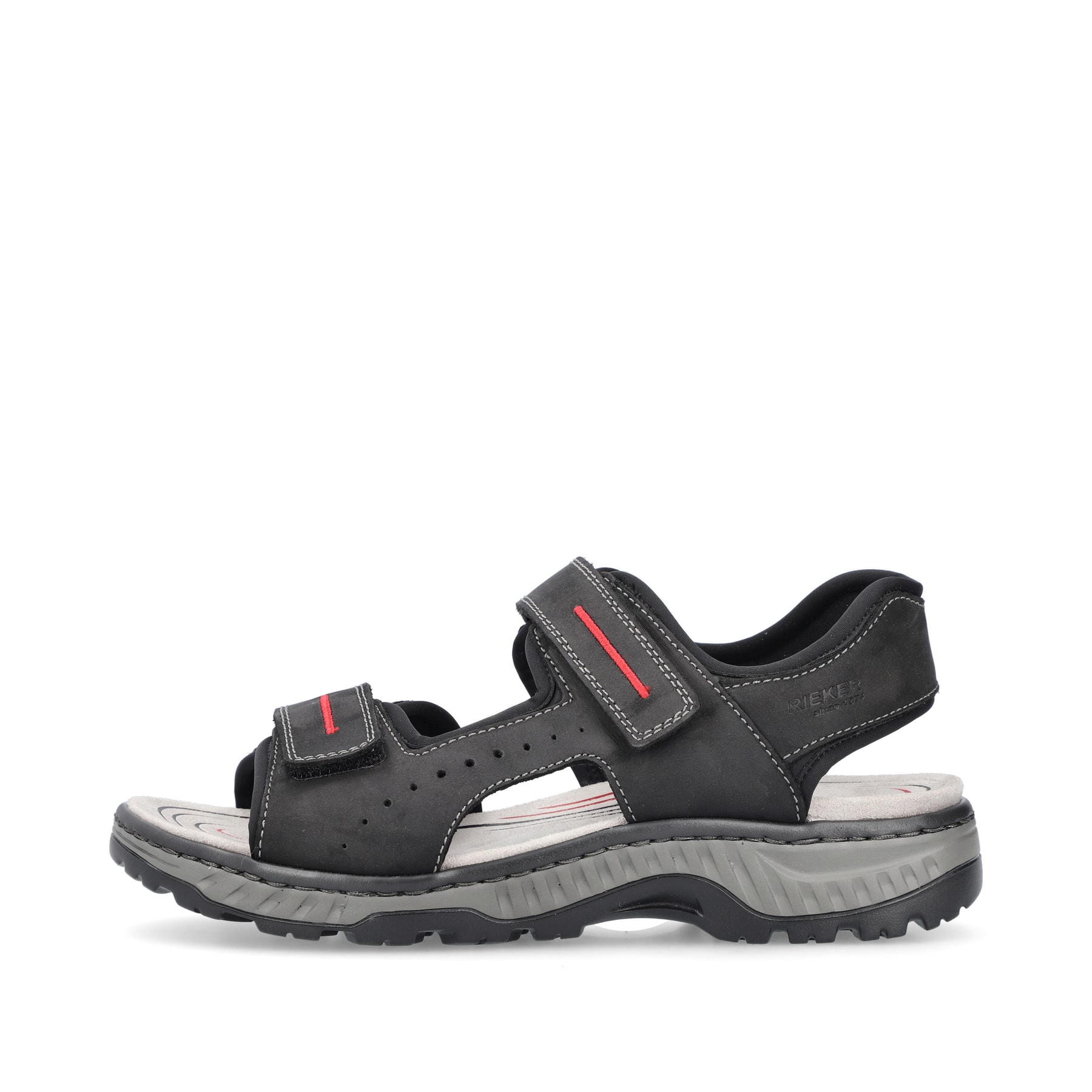 Schwarze Rieker Herren Trekkingsandalen 21760-00 mit einem Klettverschluss. Schuh Außenseite.