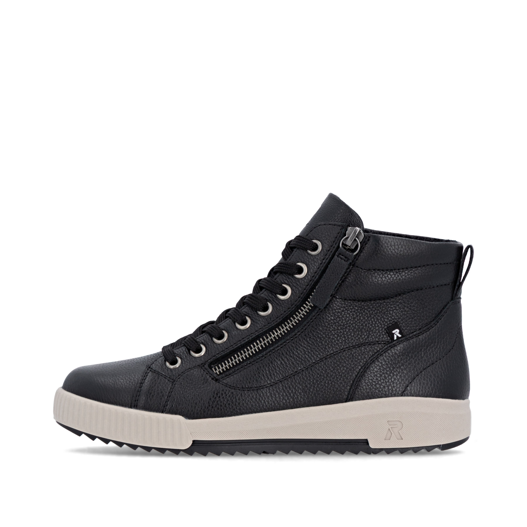 Baskets montantes Rieker noires pour femme W0164-00 en cuir lisse. Côté extérieur de la chaussure.