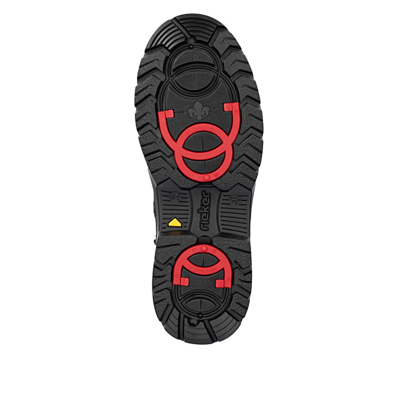 Asphaltschwarze Rieker Herren Schnürstiefel F5410-00 mit Flip-Grip Sohle mit Spikes. Schuh Laufsohle