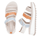 Mehrfarbige Rieker Damen Riemchensandalen W3052-90 mit einem Klettverschluss. Schuh von oben, liegend.