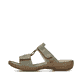Grüne Rieker Damen Pantoletten 60881-52 mit einem Klettverschluss. Schuh Außenseite.