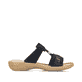 Schwarze Rieker Damen Pantoletten 60881-00 mit einem Klettverschluss. Schuh Innenseite.