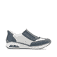 Blaue Rieker Damen Slipper M5666-10 mit Rieker Air Sohlenfenster. Schuh Innenseite.