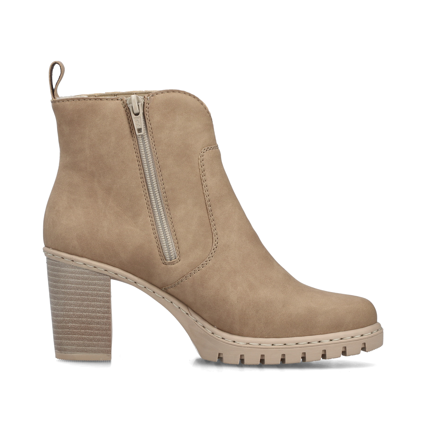 Dunkelbeige Rieker Damen Stiefeletten Y2571-20 mit einem Reißverschluss. Schuh Innenseite.