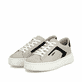 Beigeschwarze Rieker Damen Sneaker Low N9900-60 mit einem Reißverschluss. Schuhpaar seitlich schräg.