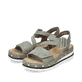 Grüne Rieker Keilsandaletten V7964-52 mit einem Klettverschluss. Schuhpaar seitlich schräg.