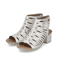 Beige Rieker Riemchensandaletten 64676-60 mit einem Klettverschluss. Schuhpaar seitlich schräg.