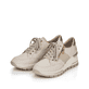Reinweiße Rieker Damen Sneaker Low N8321-80 mit Reißverschluss sowie Ziernähten. Schuh Außenseite gespiegelt.