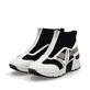 Schwarze Rieker Damen Sneaker High N6360-00 mit einem Reißverschluss. Schuhpaar seitlich schräg.