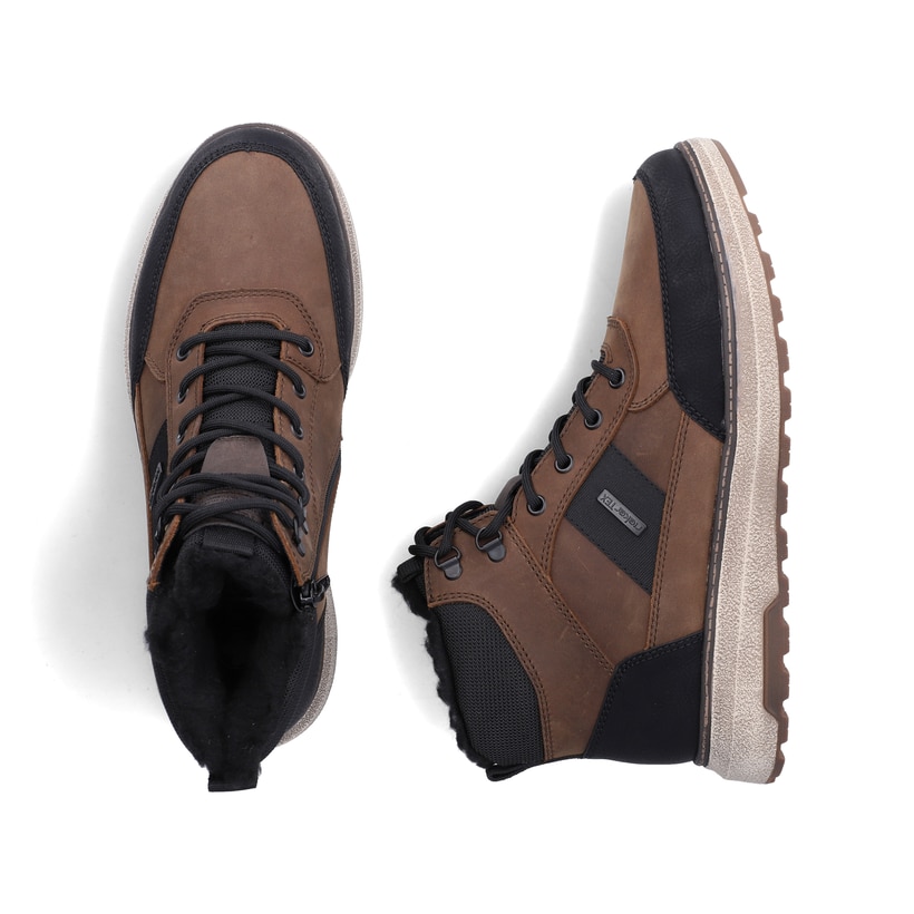 Braun-schwarze Rieker Herren Sneaker High B5546-26 aus Rauleder. Schuh von oben, liegend.