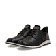 Schwarz-braune Rieker Herren Slipper 14755-00 aus Glattleder. Schuhpaar seitlich schräg.