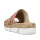 Mehrfarbige vegane Rieker Damen Pantoletten V2369-90 mit schmaler Passform E 1/2. Schuh von hinten.