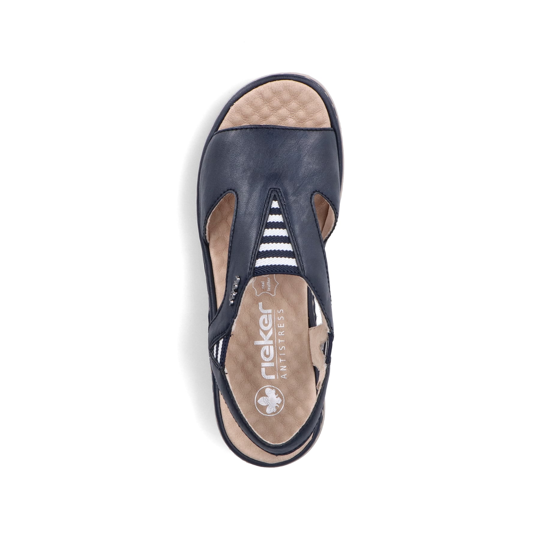 Sandales à lanières Rieker bleues femme 60466-15 avec bande élastique. Chaussure vue de dessus.