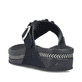Schwarze vegane Rieker Damen Zehentrenner V1466-00 mit dekorativer Blume. Schuh von hinten.
