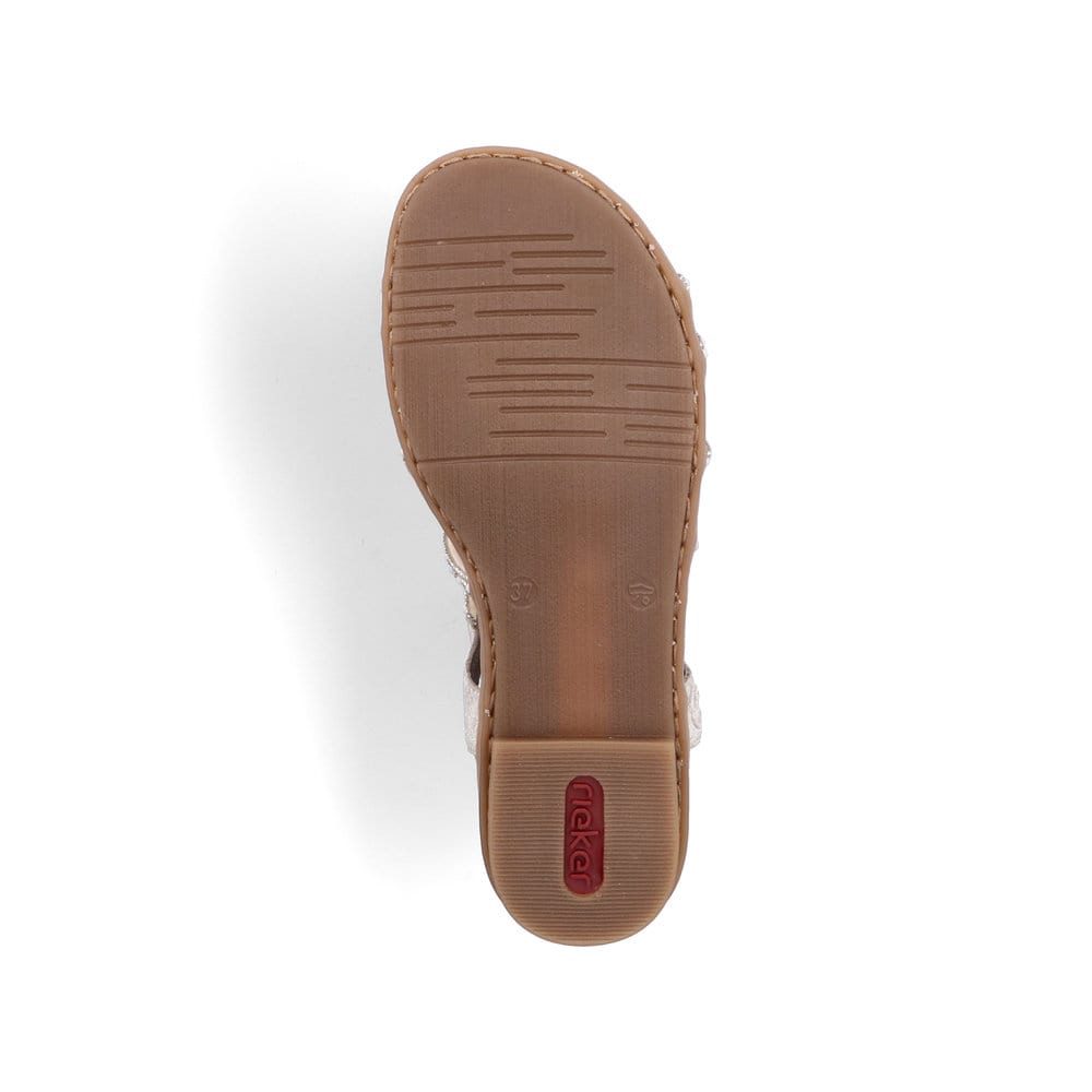 Silberne Rieker Damen Riemchensandalen 64270-60 mit Strasssteinen sowie Gummizug. Schuh Laufsohle.