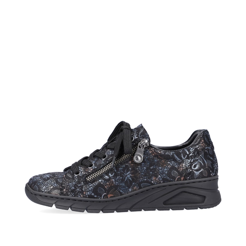 Schwarze Rieker Damen Schnürschuhe N3302-90 mit einem Reißverschluss. Schuh Außenseite.