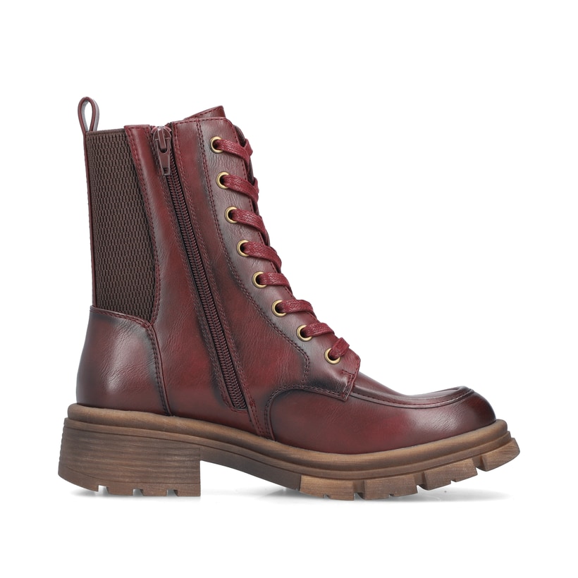 Dunkelrote Rieker Damen Schnürstiefel 91432-35 mit einem Reißverschluss. Schuh Innenseite.
