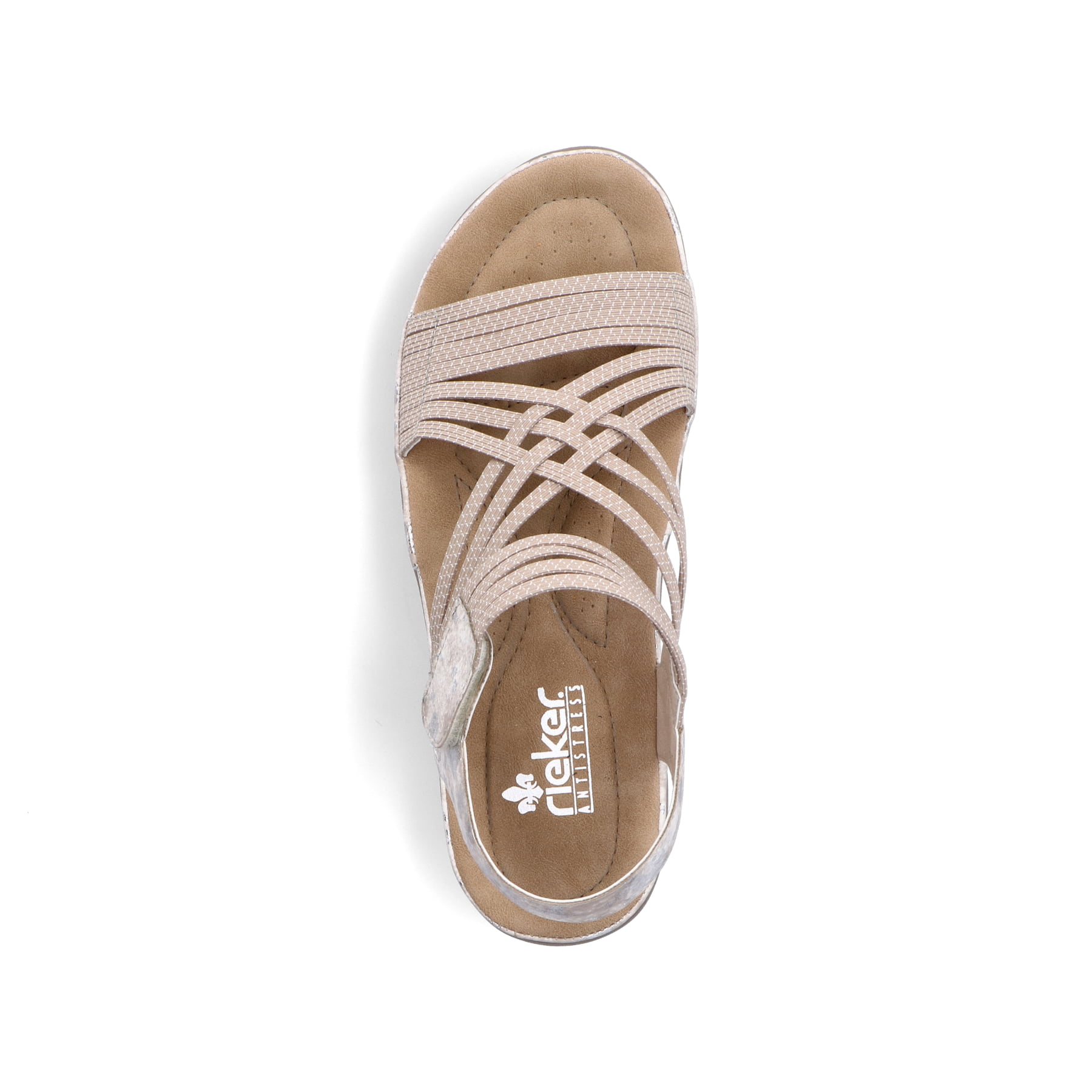Beige Rieker Damen Trekkingsandalen 64888-60 mit einem Klettverschluss. Schuh von oben.