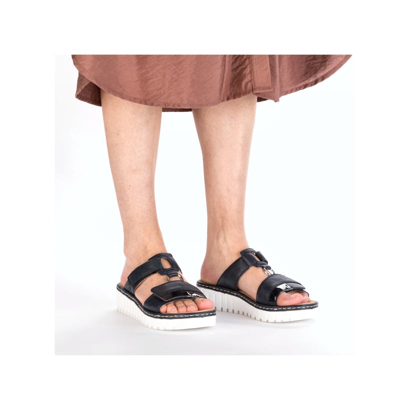 Rieker Damen Pantolette V1396 - Bequemschuhe Mit Klettverschluss In Grün