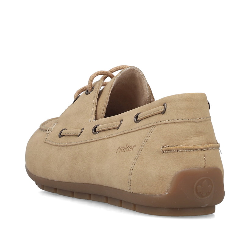 Beige Rieker Damen Schnürschuhe 43800-60 mit einer herausnehmbaren Einlegesohle. Schuh von hinten.