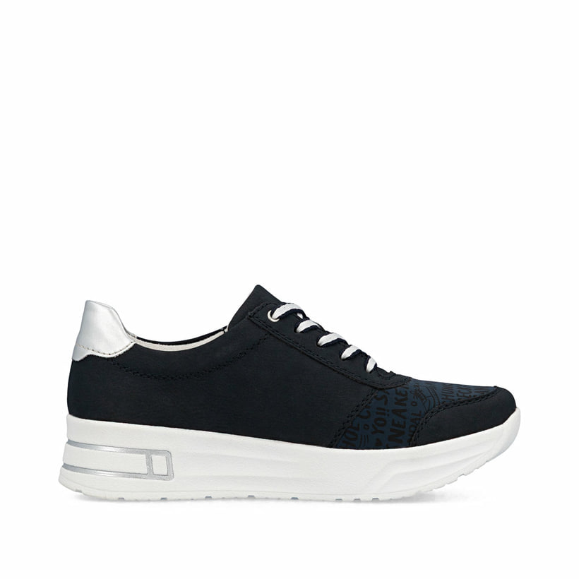 Blaue Rieker Damen Sneaker Low N8114-14 mit einem Reißverschluss. Schuh Innenseite.