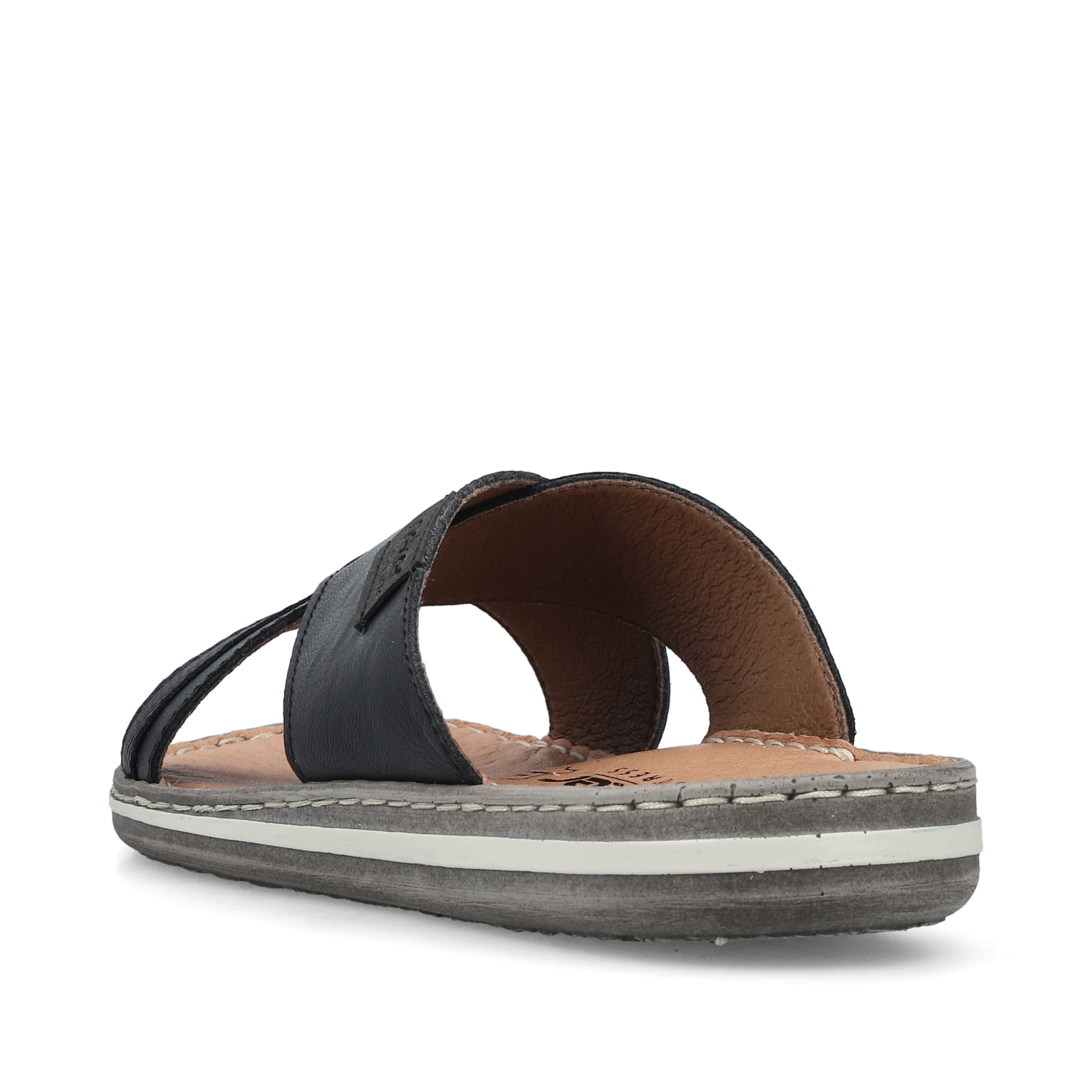 Schwarze Rieker Herren Pantoletten 21082-00 mit der Komfortweite G. Schuh von hinten.