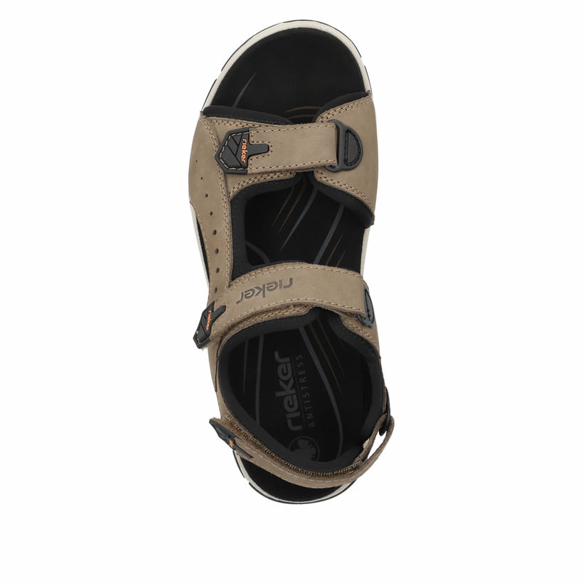 Braune Rieker Herren Trekkingsandalen 26951-25 mit einem Klettverschluss. Schuh von oben.