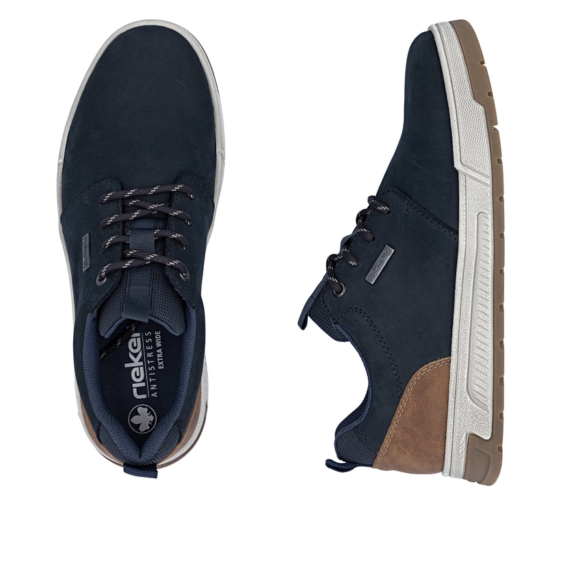 Dunkelblaue Rieker Herren Sneaker Low 36005-14 aus Rauleder. Schuh von oben, liegend.