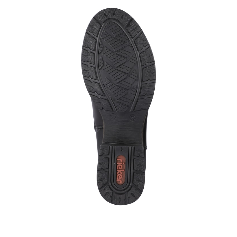 Schwarze Rieker Damen Hochschaftstiefel Z9591-01 aus Glattleder. Schuh Laufsohle.