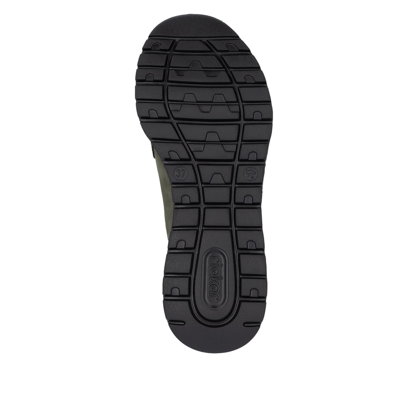 Baskets basses Rieker vertes pour femme M6058-54 avec bande élastique. Semelle extérieure de la chaussure.