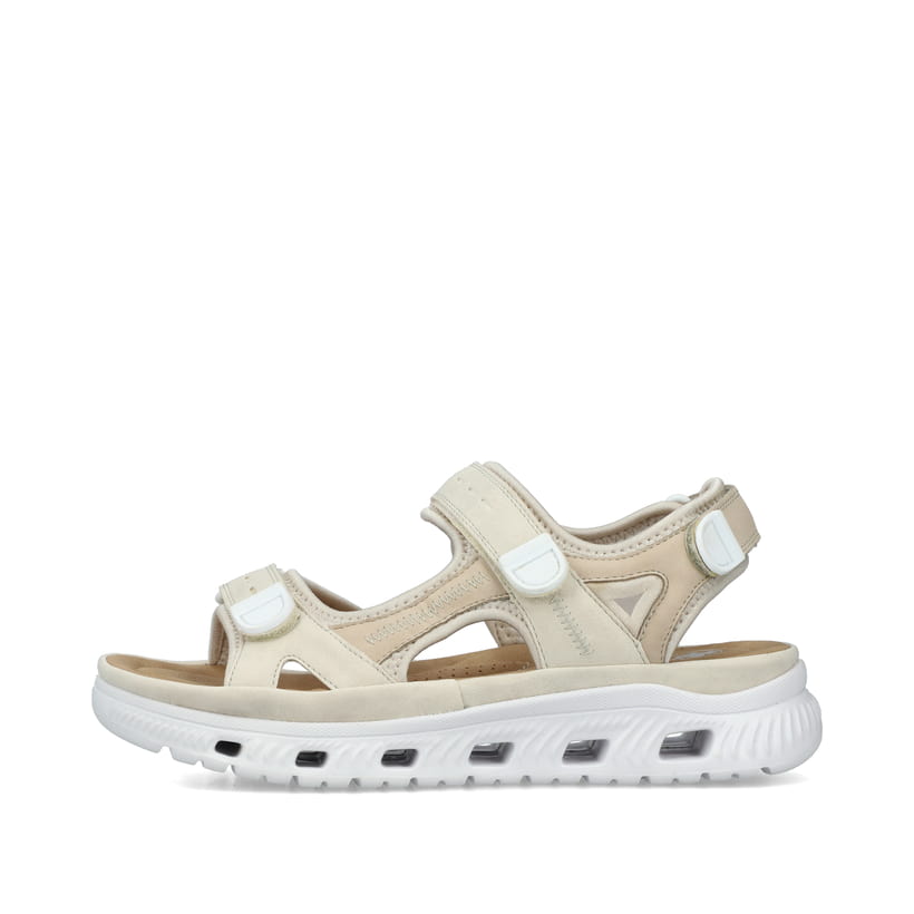 Beige Rieker Damen Trekkingsandalen 64074-60 mit einem Klettverschluss. Schuh Außenseite.