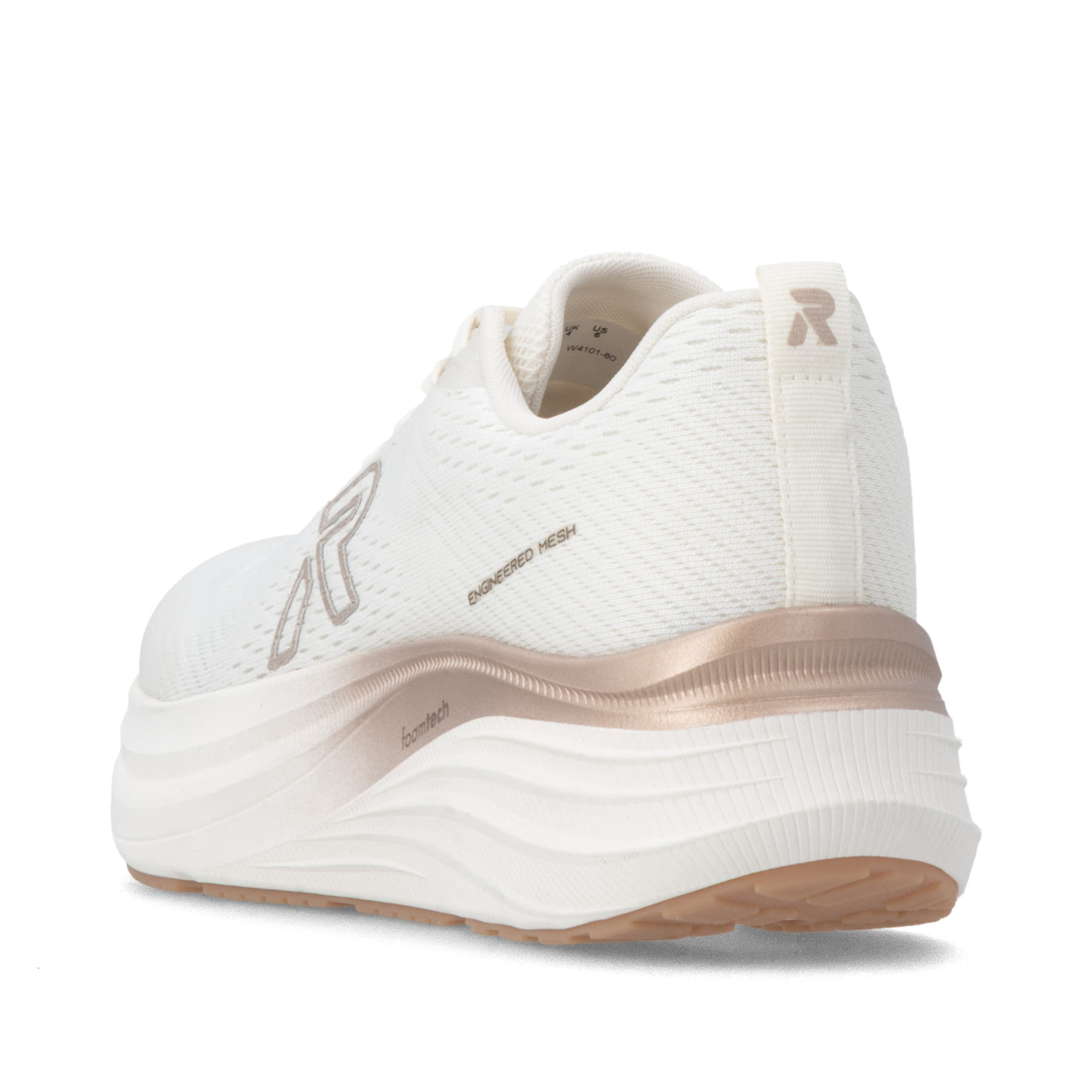 Weisse Rieker Sport Damen Sneaker Low W4101-80. Schuh von hinten.