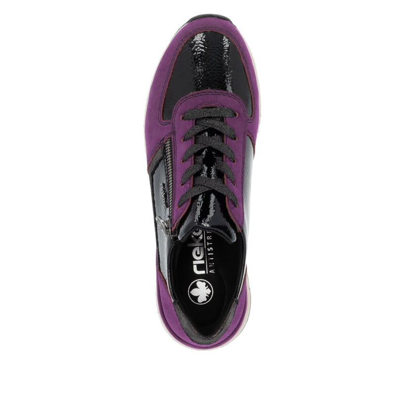 Baskets basses Rieker violette pour femme 58902-30 avec fermeture éclair. Chaussure vue de dessus.