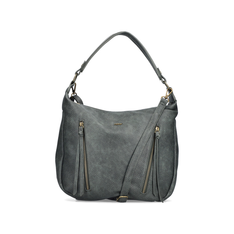 Sac bandoulière Rieker H1016-54 en vert avec fermeture éclair ainsi que poches extérieures et intérieures. Face avant.