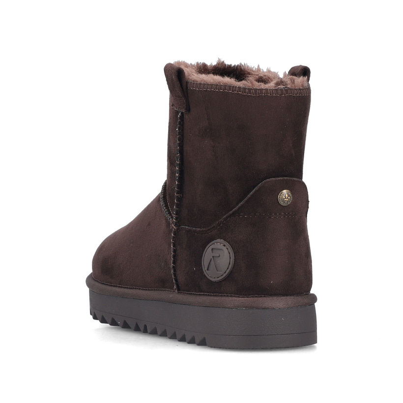 Dunkelbraune Rieker Damen Kurzstiefel 99870-25 mit der Komfortweite G. Schuh von hinten.