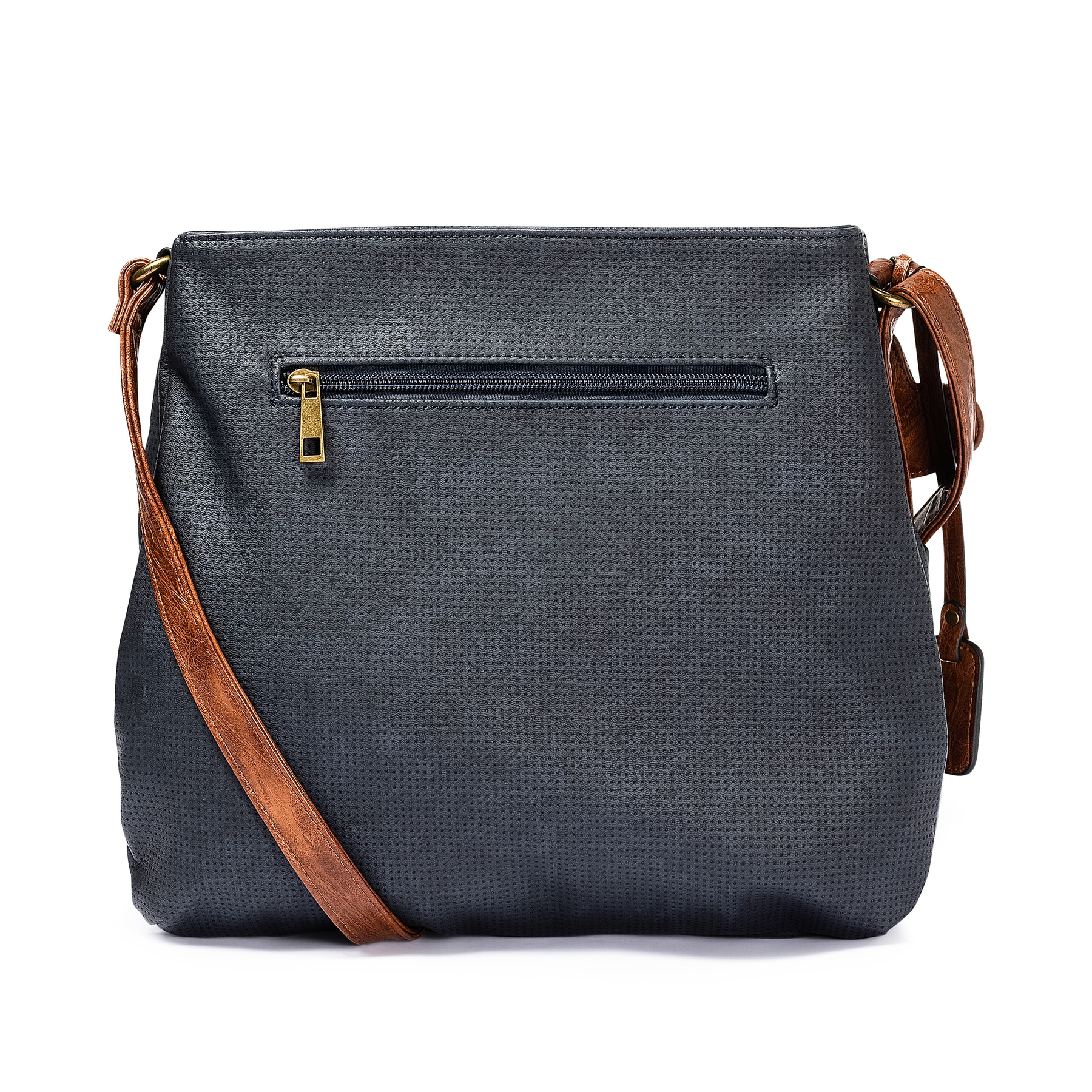 Sac à bandoulière Rieker H1005-14 bleu avec fermeture éclair et pendentif en forme de cœur. Verso.
