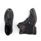 Schwarze Rieker Damen Schnürstiefel 94712-00 mit wasserabweisender TEX-Membran. Schuh von oben, liegend.