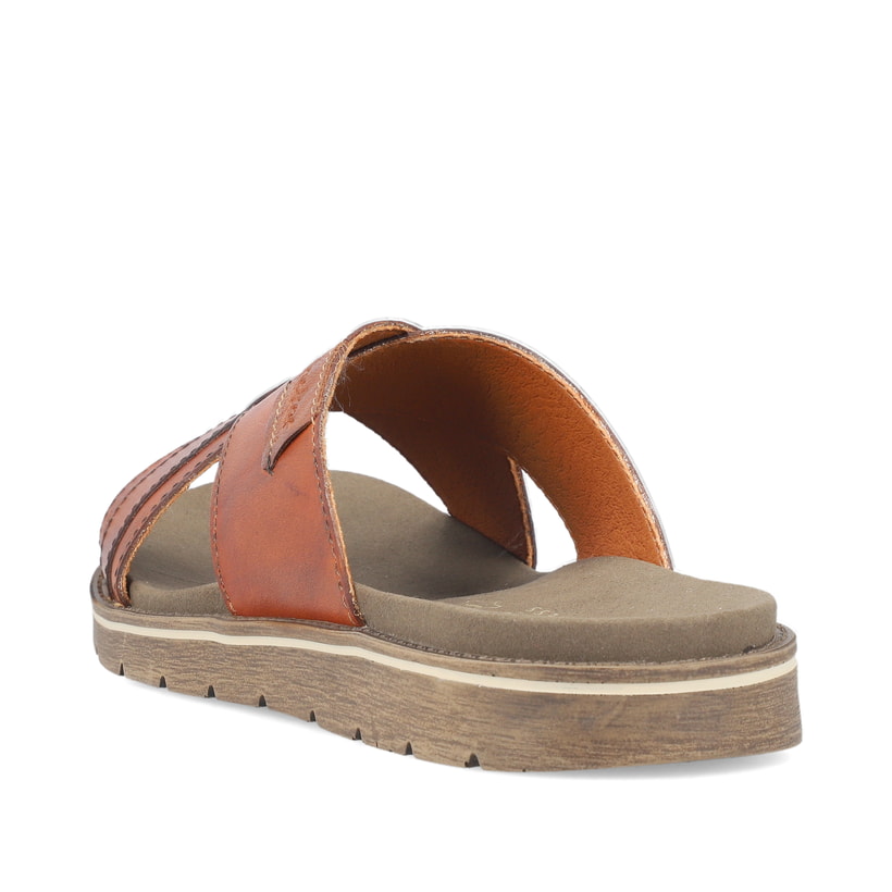 Braune Rieker Herren Pantoletten 24393-24 mit der Komfortweite G 1/2. Schuh von hinten.