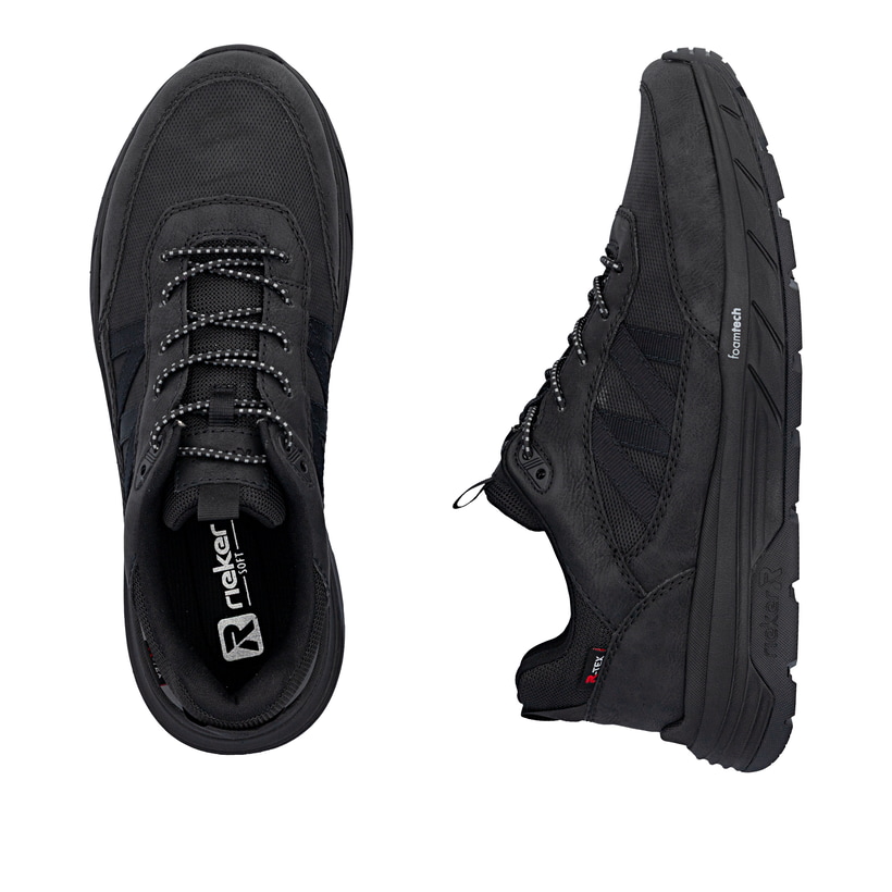 Mocassins Rieker noirs hommes 06155-00 avec membrane RiekerTEX hydrofuge. Chaussure vue de dessus, couchée.