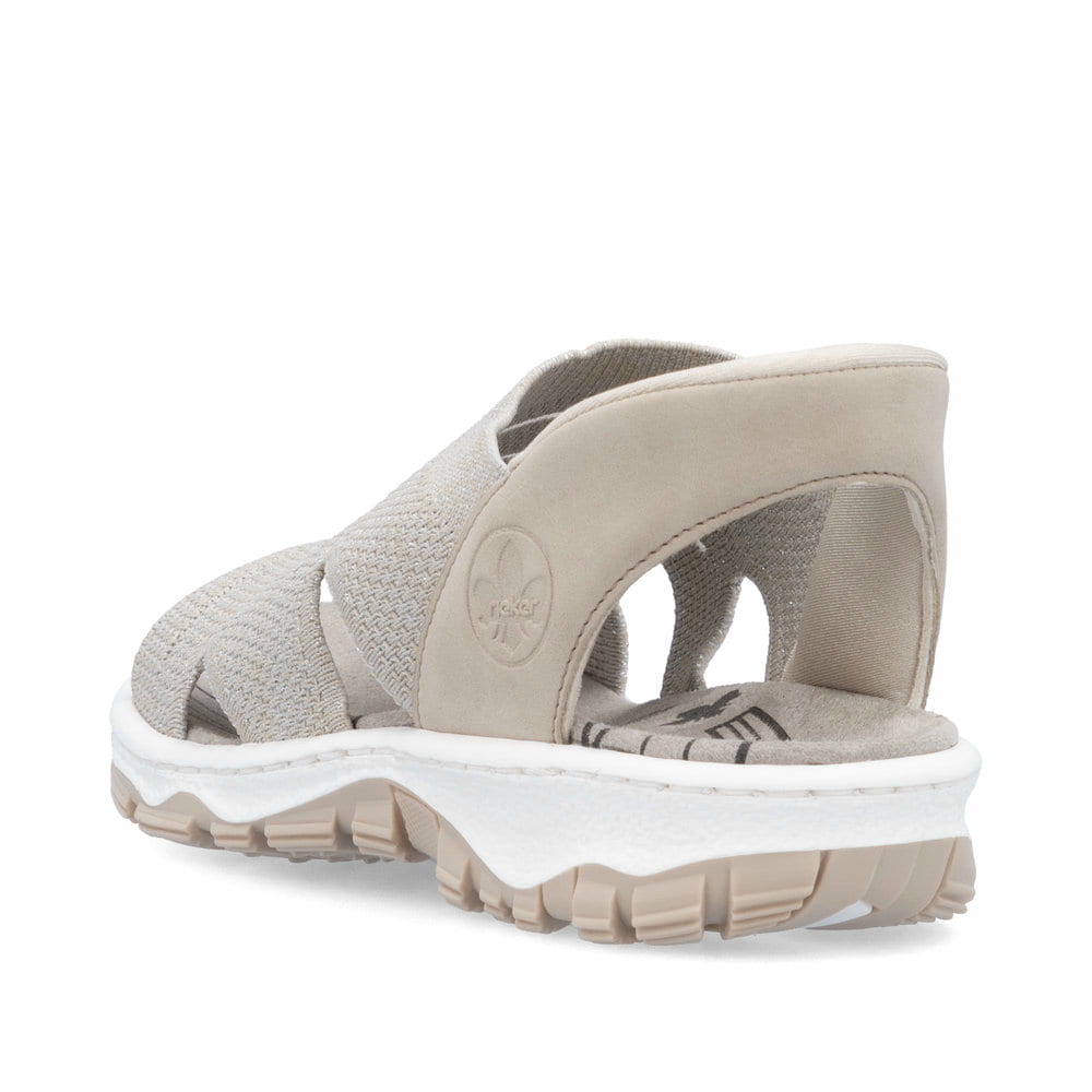 Beige vegane Rieker Damen Trekkingsandalen 68895-64 mit Ready2GO Slip-in Feature. Schuh von hinten.