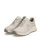Beige Rieker Damen Sneaker Low M4903-60 mit einer Schnürung sowie Extraweite H. Schuhpaar seitlich schräg.